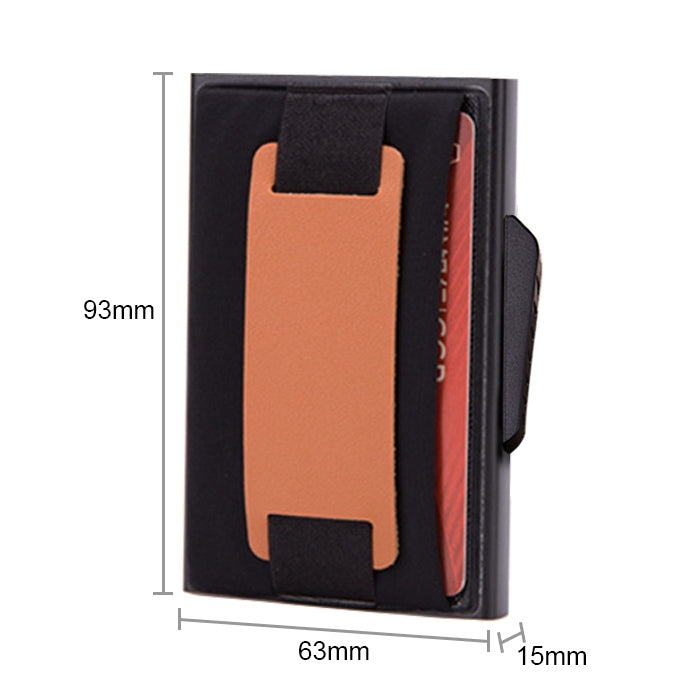 X-32C Automatically Pop-up Card Type Anti-magnetic RFID Anti-theft Men Aluminum Alloy B Dial Button Elastic Bag Wallet with PU Leather Strap, X-32C B Dial Button Black, X-32C B Dial Button Grey, X-32C B Dial Button Blue
