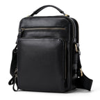 6028 Multifunctional Fashion Top-grain Leather Messenger Bag Casual Men Shoulder Bag Black