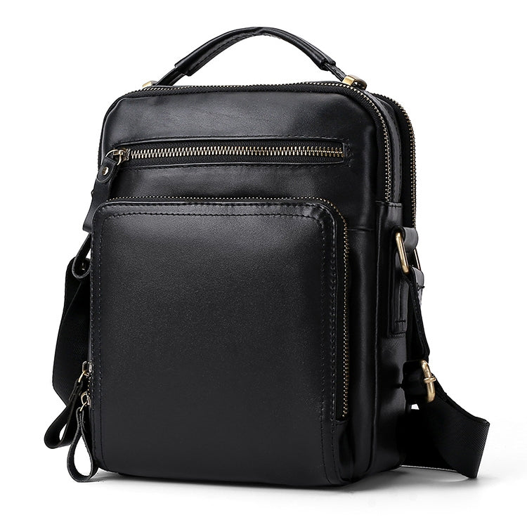 6028 Multifunctional Fashion Top-grain Leather Messenger Bag Casual Men Shoulder Bag Black