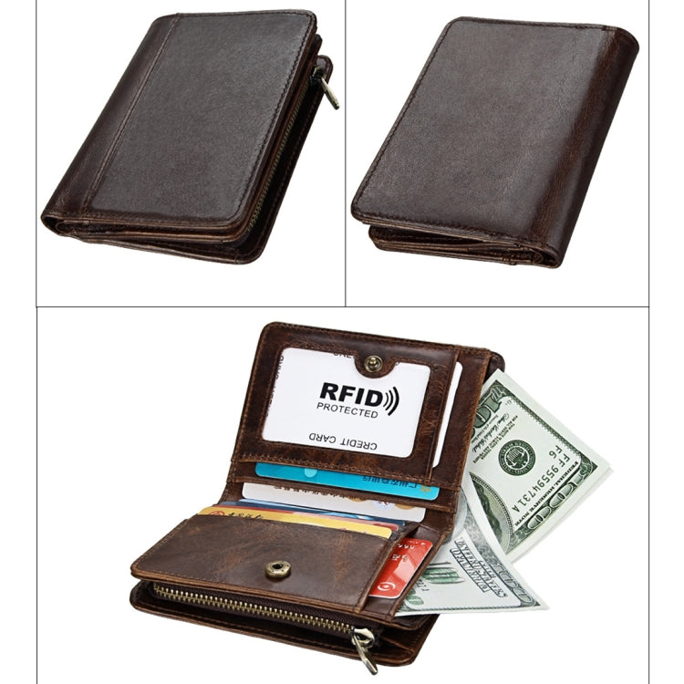 8231 Antimagnetic RFID Men Fashion Crazy Horse Textyure Genuine Leather Wallet Card Bag – Magnetic, Leather