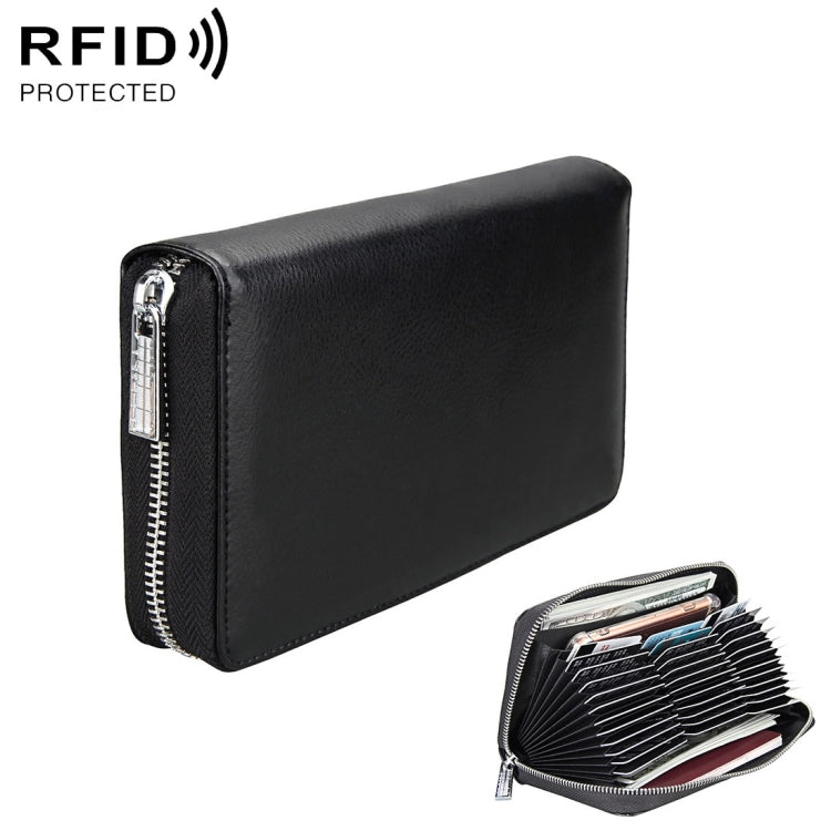 Antimagnetic RFID Large Capacity Long Style Genuine Leather Passport Package / Multifunctional and Many Card Slots Card Package Black
