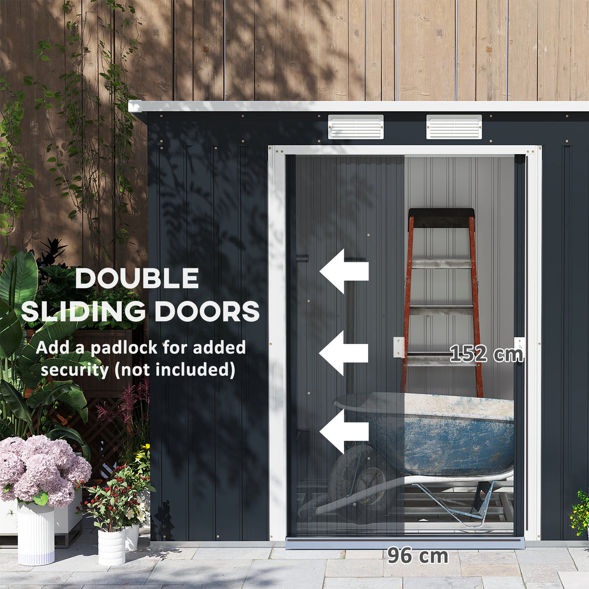 7 x 4ft Metal Garden Storage Shed w/ Double Door Dark Grey