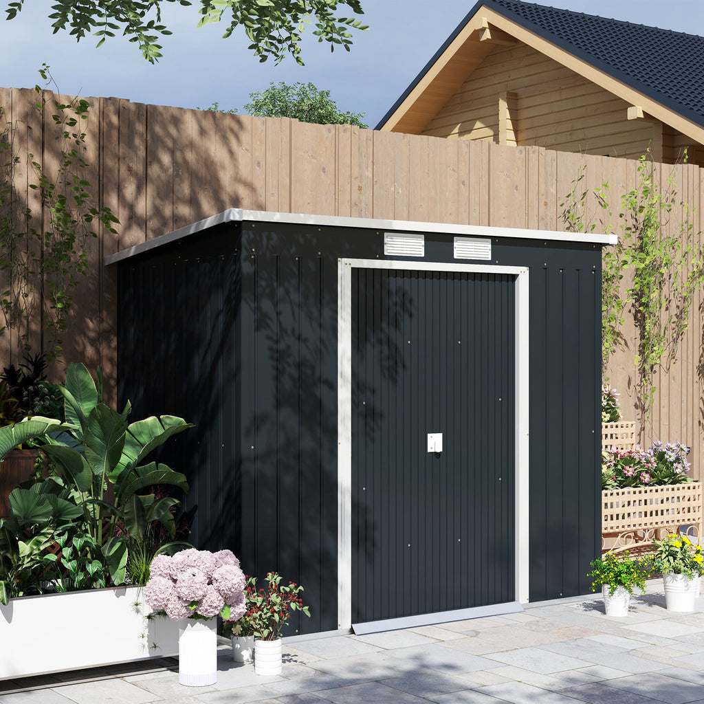 7 x 4ft Metal Garden Storage Shed w/ Double Door Dark Grey