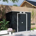 7 x 4ft Metal Garden Storage Shed w/ Double Door Dark Grey