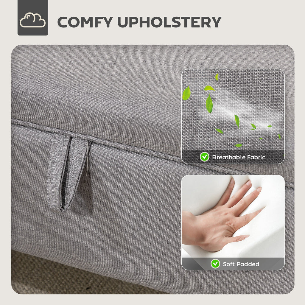 30L Linen Storage Ottoman Padded Footstool with Rubberwood Legs, Light Grey