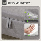 30L Linen Storage Ottoman Padded Footstool with Rubberwood Legs, Light Grey
