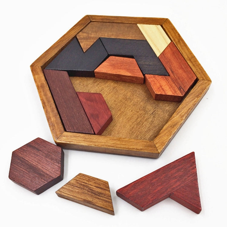 Children Wooden Toys Hexagon Puzzle Geometric Abnormity Shape Puzzle Tangram Default Title
