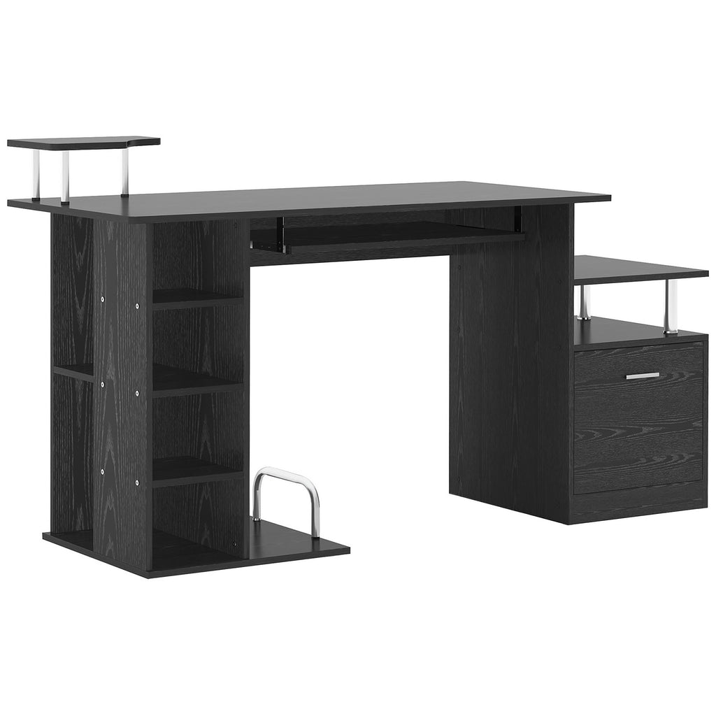 Computer Desk PC Workstation with Drawer, Shelves and CPU Storage Rack, Home Office Furniture, 152 x 60 x 88cm, Black with Wood Grain Black with wood grain