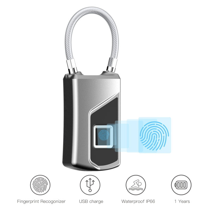 Anytek USB Charging Waterproof Anti-theft Non-password Electrically Intelligent Fingerprint Padlock Size:3.2cm × 3.5cm × 9cm, Anytek USB Charging Padlock Anytek USB Charging Padlock