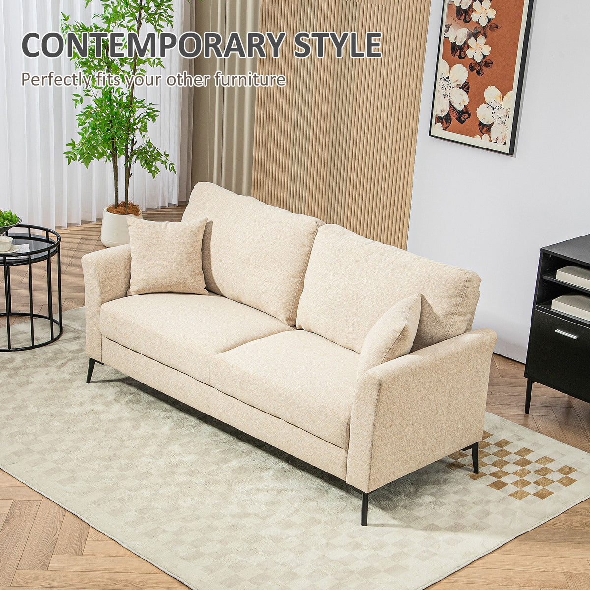 Linen Fabric Modern Accent Chair with Metal Legs, Wood Frame