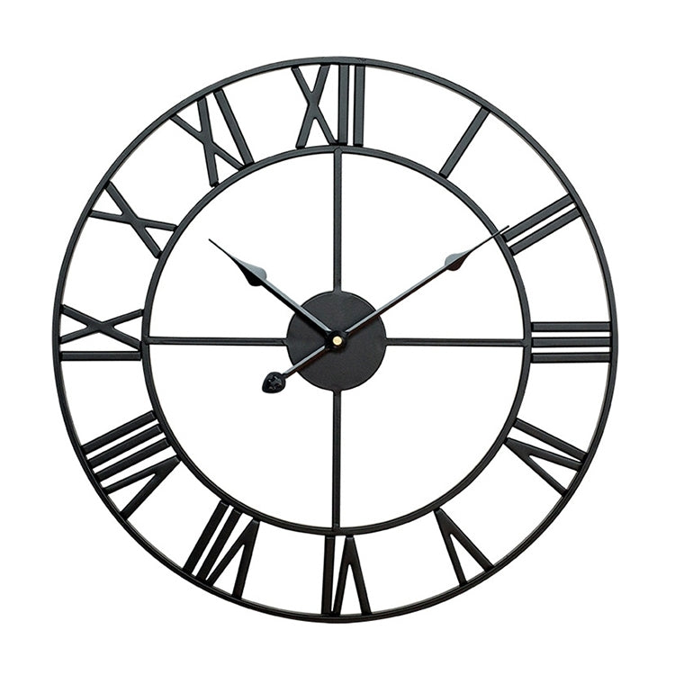 40cm Retro Living Room Iron Round Roman Numeral Mute Decorative Wall Clock, 40cm 40cm Black
