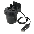 5V 1A+2.4A Two USB Ports & Two Car Cigarette Lighter Socket Car Charger with Holder Function, 5V 1A+2.4A
