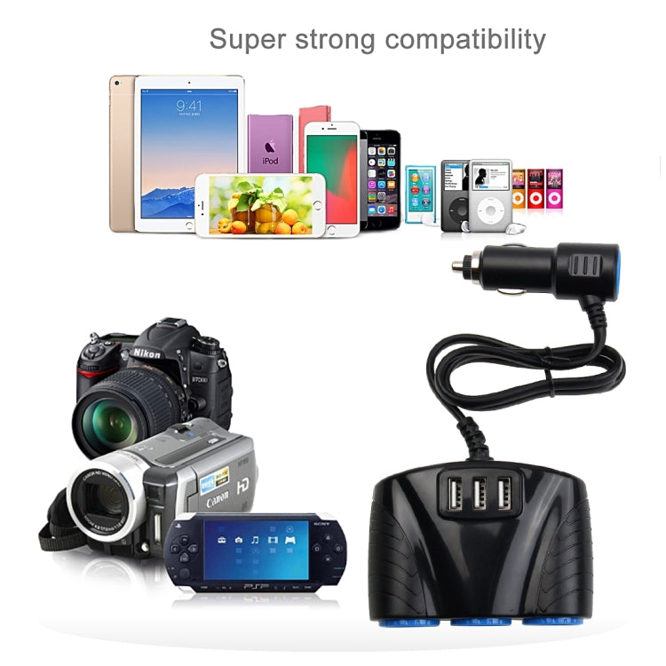 12-24V 3.1A 3 USB Ports & 3 Car Cigarette Lighter Sockets Car Charger, 12-24V 3.1A With 23 USB