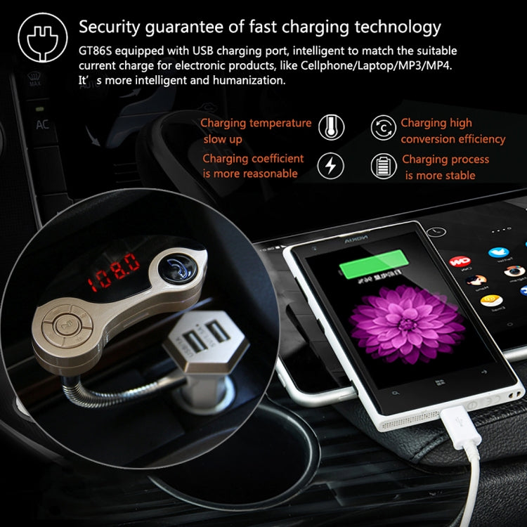 GT86 Dual USB Charger Car Bluetooth FM Transmitter Kit, Support LCD Display / TF Card Music Play / Hands-free, GT86 (Gold), GT86 (Silver), GT86 (Black)