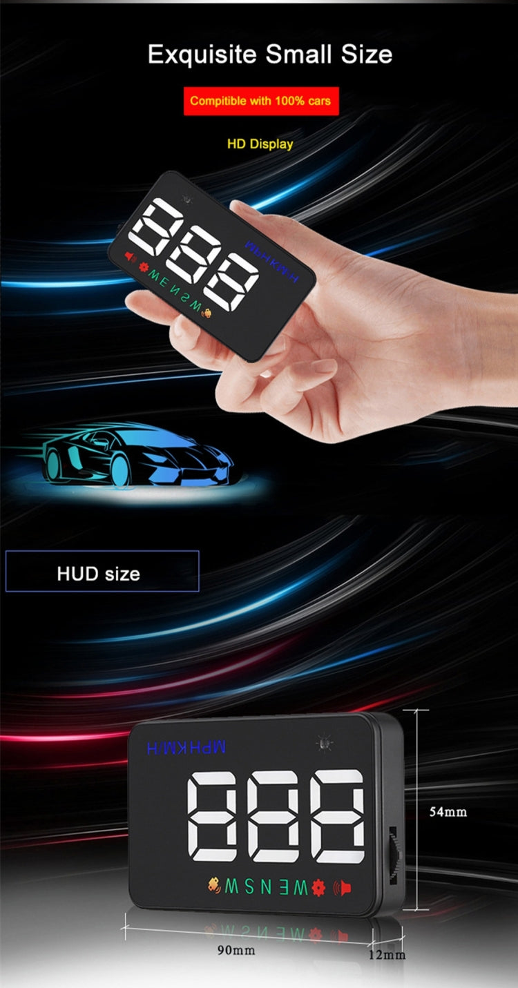 Geyiren A5 HUD 3.5 inch Car Head Up Display with GPS System, Two Mode Display, Light Sensors, KM/h MPH Speed, Compass, Speed Alarm, A5(Black), A5 (Green Light)