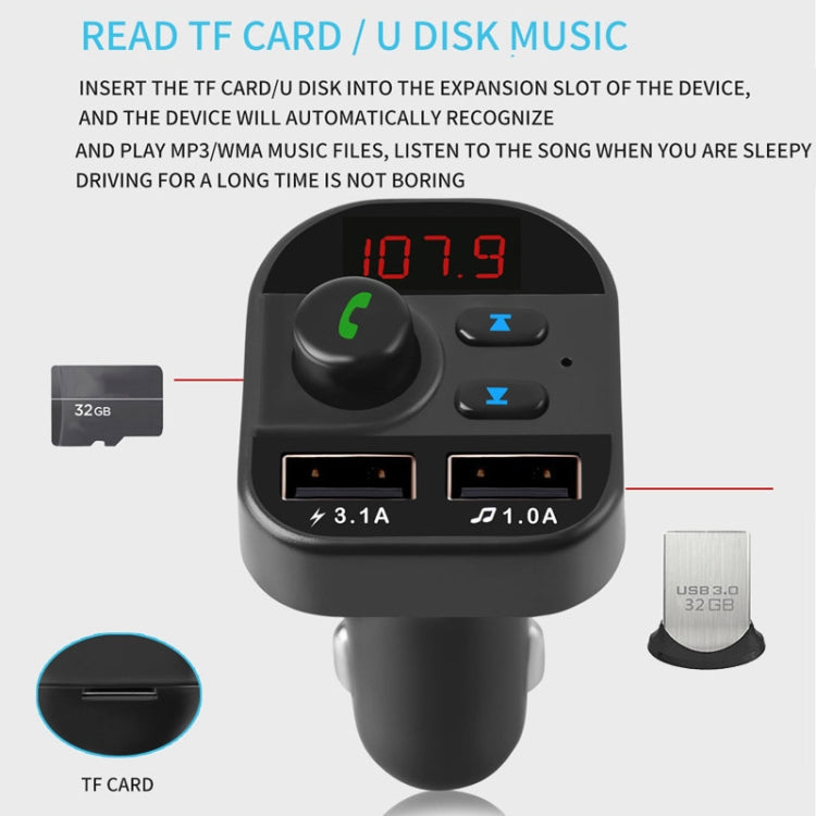 805E Dual USB Charging Bluetooth FM Transmitter MP3 Music Player Car Kit, Support Hands-Free Call & Read TF Card / U Disk Music, 805E