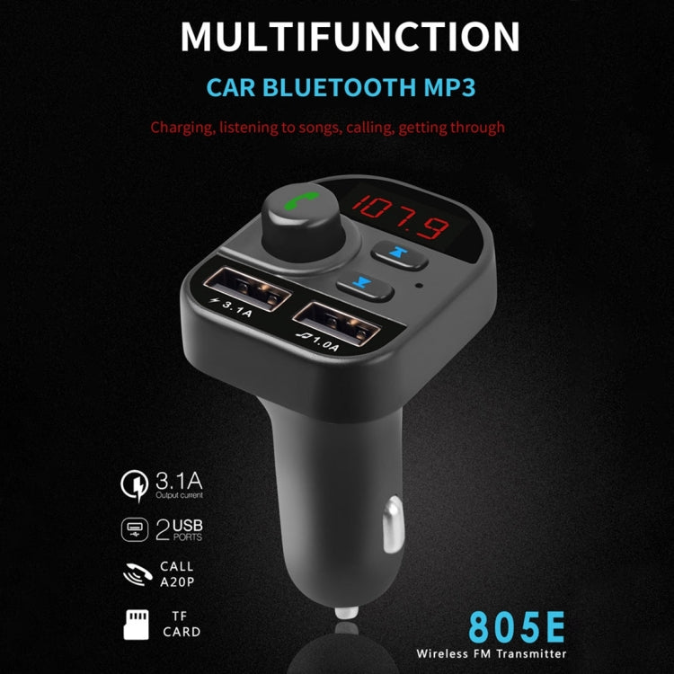 805E Dual USB Charging Bluetooth FM Transmitter MP3 Music Player Car Kit, Support Hands-Free Call & Read TF Card / U Disk Music, 805E
