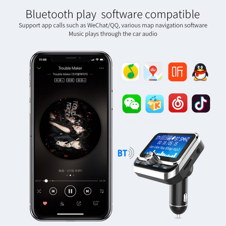 BC32 Dual USB Charging Bluetooth Hand-free Car Charger FM Transmitter MP3 Music Player Car Kit, Support Hands-Free Call & Micro SD Recording & Voltage Detection, BC32