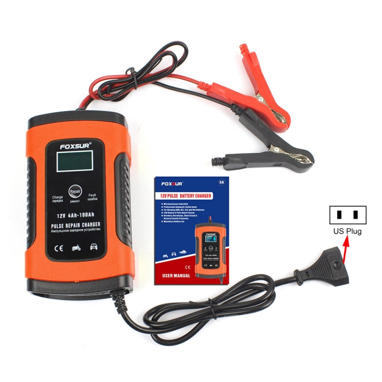FOXSUR 12V 6A Intelligent Universal Battery Charger for Car Motorcycle, Length: 55cm, US Plug, US Plug, US Plug (Yellow)