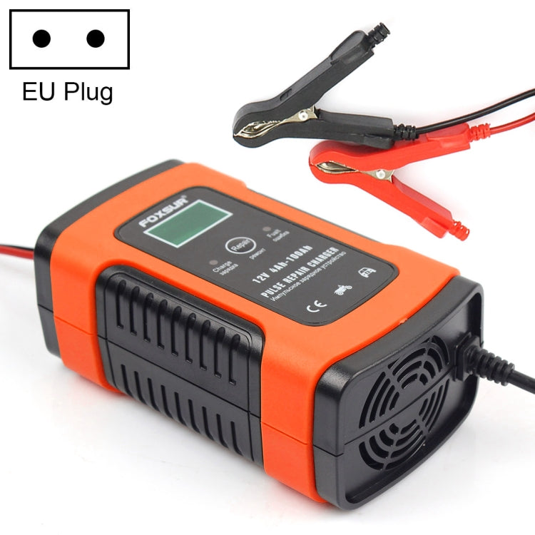 FOXSUR 12V 6A Intelligent Universal Battery Charger for Car Motorcycle, Length: 55cm, EU Plug, EU Plug (Red), EU Plug (Yellow) EU Plug (Red) Red