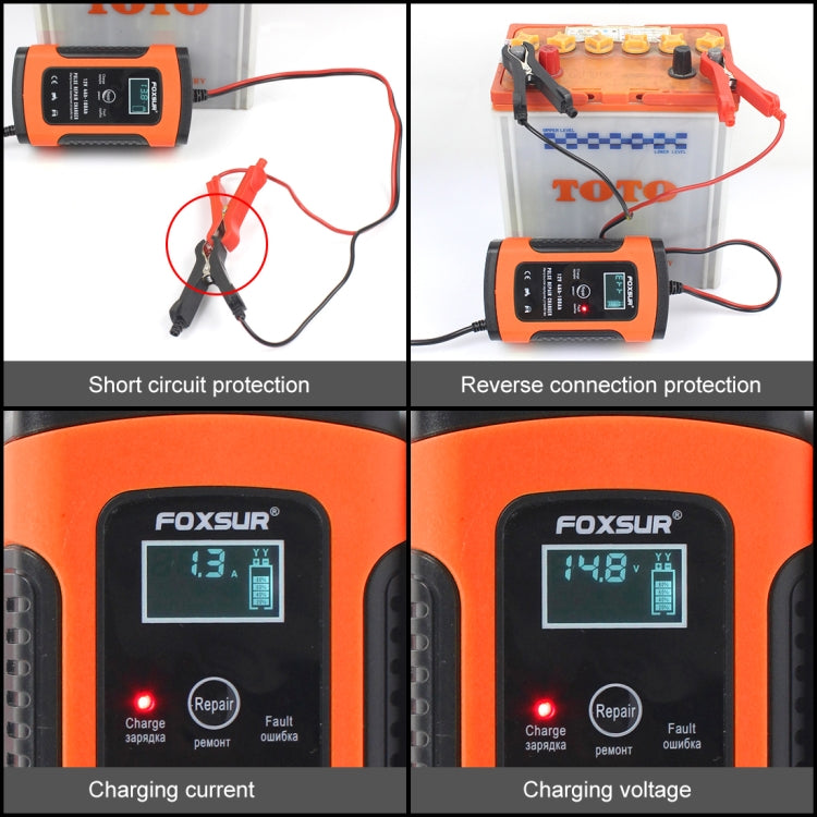 FOXSUR 12V 6A Intelligent Universal Battery Charger for Car Motorcycle, Length: 55cm, EU Plug, EU Plug (Red), EU Plug (Yellow)