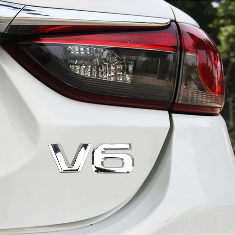 V6 Shape Car Metal Body Decorative Sticker, V6 Shape V6 Shape Silver