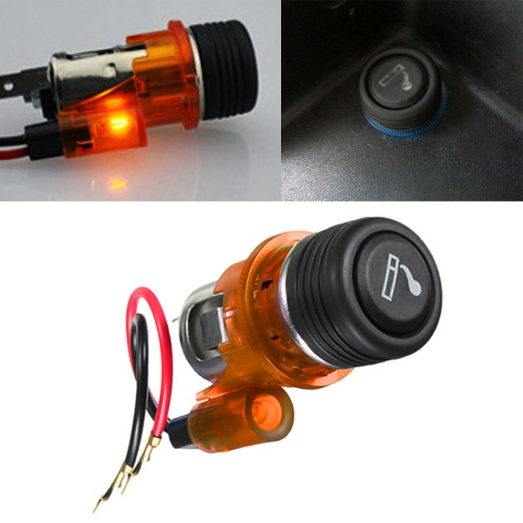 Car 10A 12V European Standard Cigarette Lighter Full Assembly with Light Orange