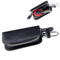 Universal Leather Wood Grain Texture Waist Hanging Zipper Wallets Key Holder Bag (No Include Key) Black