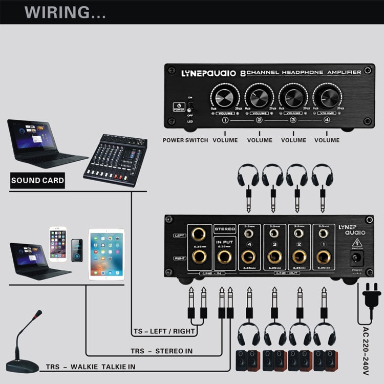 LINEPAUDIO A966 Pro Eight-channel Headphone Amplifier Headphone Distributer Signal Amplifier, A966