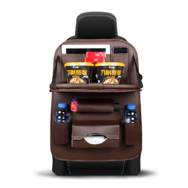 Multifunction Car Seat Pockets Folding Storage Bag – Wear-resistant, Leather Coffee
