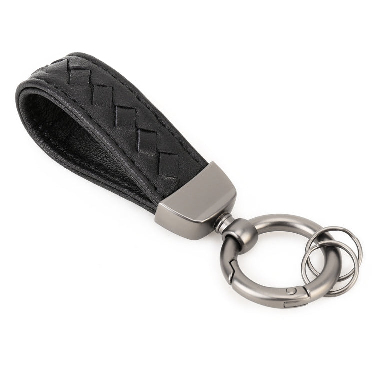 Car Metal + Braided Leather Key Ring Keychain Black