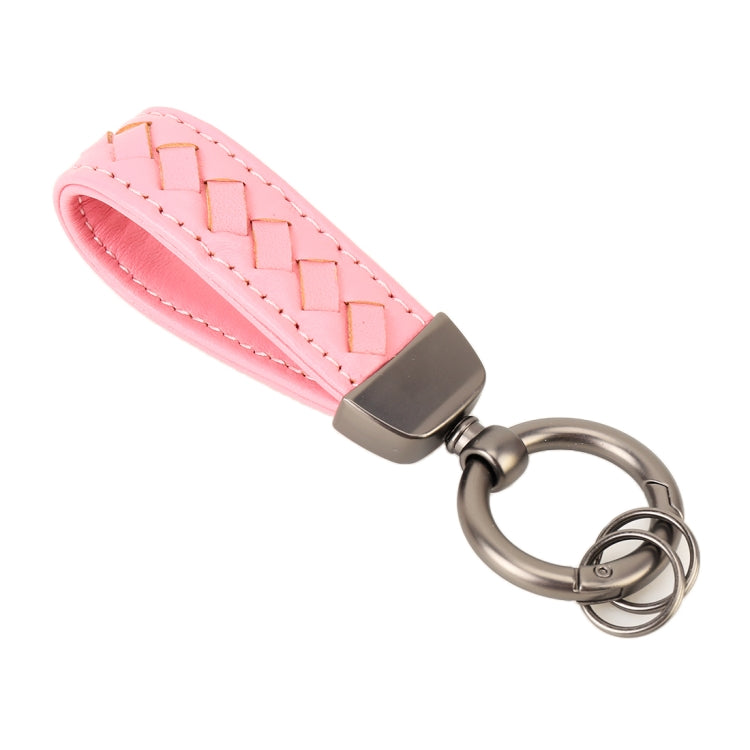 Car Metal + Braided Leather Key Ring Keychain – Leather Pink
