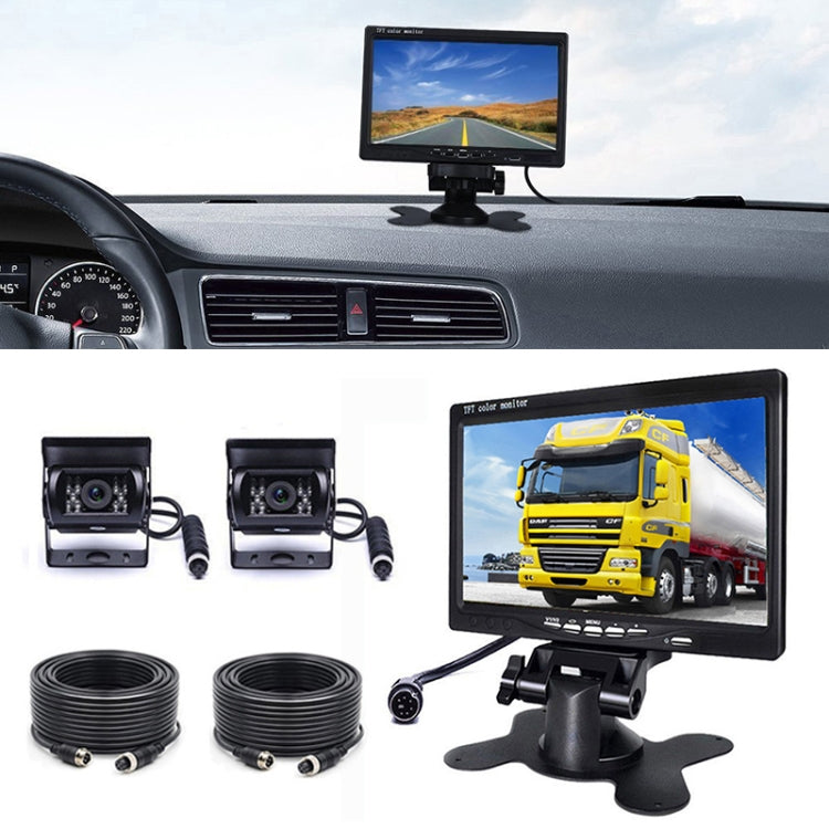 F0505 7 inch HD Car Dual Camera Rearview Mirror Monitor, with 2 x 10m Cable, Dual Camera Dual Camera