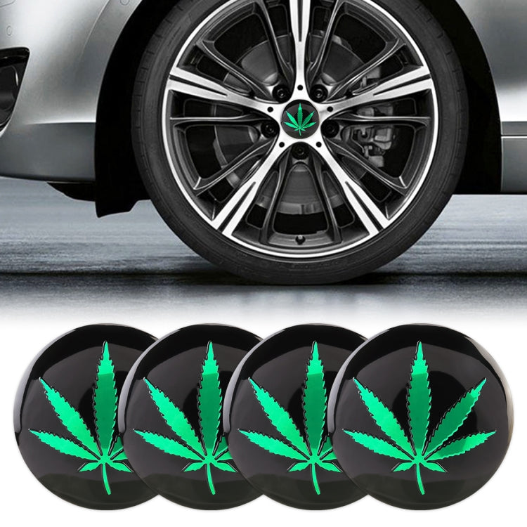 4 PCS Car-Styling Green Leaves Pattern Metal Wheel Hub Decorative Sticker, Diameter: 5.8cm, Green Leaves – Wear-resistant Green Leaves