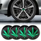 4 PCS Car-Styling Green Leaves Pattern Metal Wheel Hub Decorative Sticker, Diameter: 5.8cm, Green Leaves – Wear-resistant Green Leaves