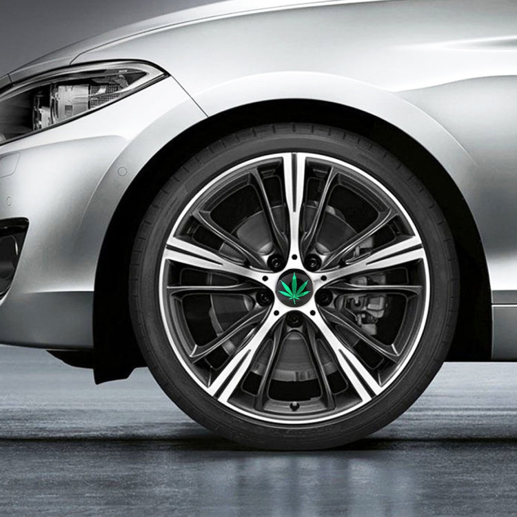 4 PCS Car-Styling Green Leaves Pattern Metal Wheel Hub Decorative Sticker, Diameter: 5.8cm, Green Leaves – Wear-resistant