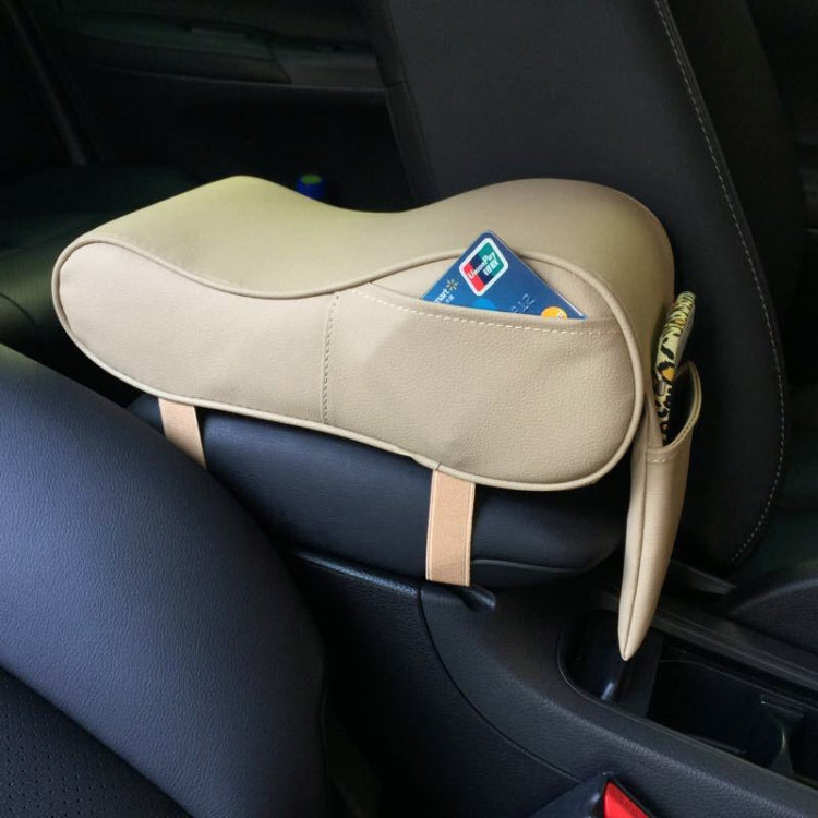 Universal Car PU Leather and Memory Foam Wrapped Armrest Box Car Armrest Box Mat with Phone Holder Storage Bag & Card Slot, with Card Slot (Beige), with Card Slot (Brown), with Card Slot (Black) with Card Slot (Beige) Beige