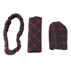 3 PCS Car Hand Brake Cover Shift Knob Gear Stick Cushion Sets Rear View Mirror Sets Cover Car Accessory Interior Decoration Pad, 3 PCS Red, 3 PCS White