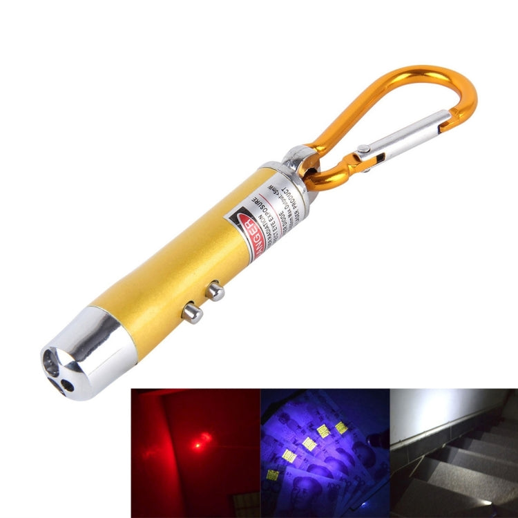 2pcs Outdoor Keychain Metal Shell Mini LED Flashlight Laser Light with Money Detecting Gold