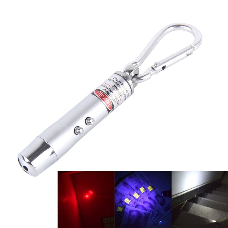 2pcs Outdoor Keychain Metal Shell Mini LED Flashlight Laser Light with Money Detecting – Waterproof Silver