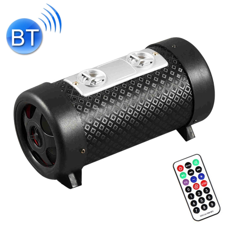 4 inch Round Shape Stereo Motorcycle / Car / Household Subwoofer, Built-in Bluetooth, Support TF Card & U Disk Reader, with Remote Control – Bluetooth Black