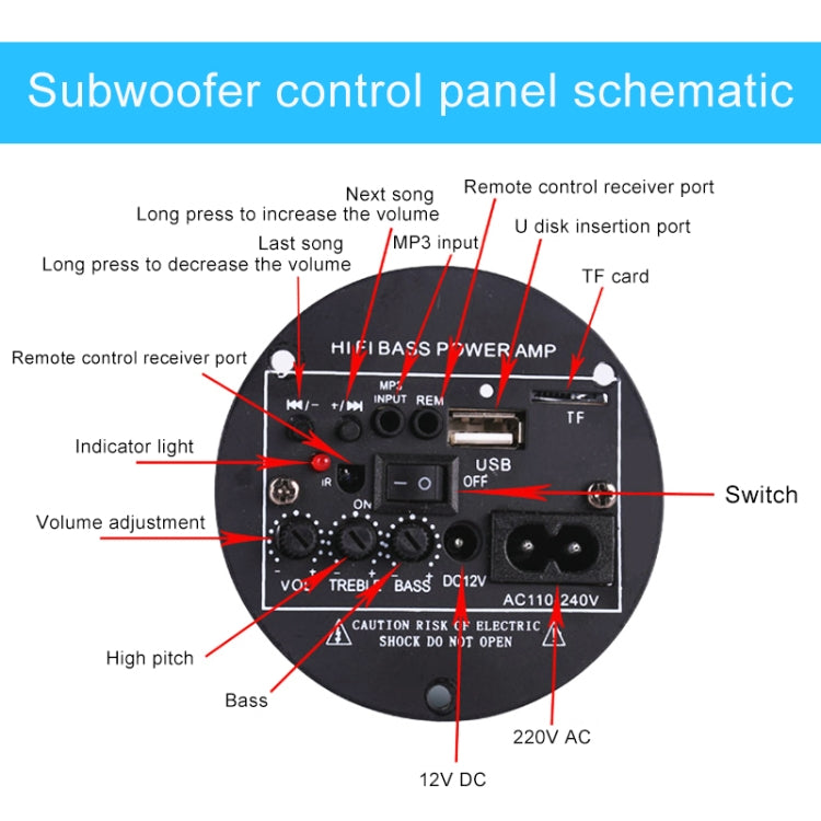 4 inch Round Shape Stereo Motorcycle / Car / Household Subwoofer, Built-in Bluetooth, Support TF Card & U Disk Reader, with Remote Control – Bluetooth