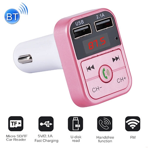 B2 Dual USB Charging Bluetooth FM Transmitter MP3 Music Player Car Kit, Support Hands-Free Call & TF Card & U Disk, B2 (Rose Gold)