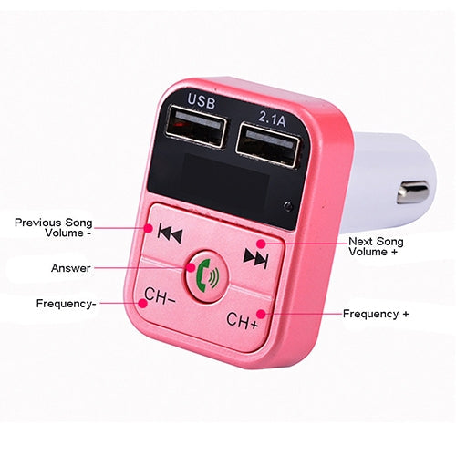 B2 Dual USB Charging Bluetooth FM Transmitter MP3 Music Player Car Kit, Support Hands-Free Call & TF Card & U Disk, B2 (Rose Gold)