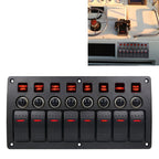 3Pin 8 Way Switches Combination Switch Panel with Light and Projector Lens for Car RV Marine Boat, 3Pin 8 Way 3Pin 8 Way