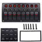 3Pin 8 Way Switches Combination Switch Panel with Light and Projector Lens for Car RV Marine Boat, 3Pin 8 Way