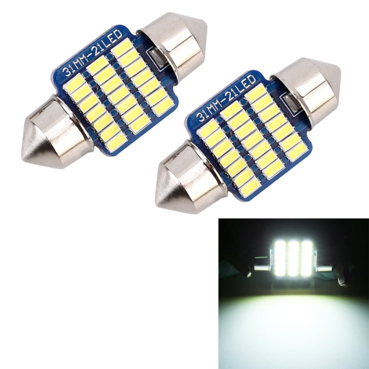 2 PCS 31mm DC12V / 1W / 6000K / 65LM 21LEDs SMD-3014 Car License Plate Light / Dome Light, with Decoder, 1W 31mm 1W 31mm