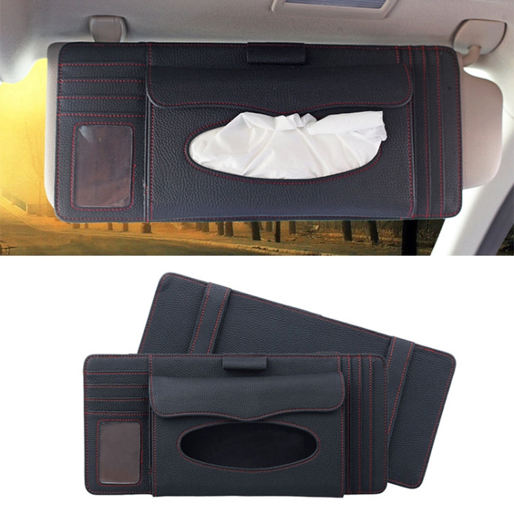 DERANFU 3 In 1 Lichee Texture Multi-function Car Hang Type Leather Towel Box with Card Slot & CD Slot – Card Slot, Leather Black