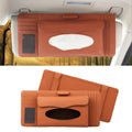 DERANFU 3 In 1 Lichee Texture Multi-function Car Hang Type Leather Towel Box with Card Slot & CD Slot Brown