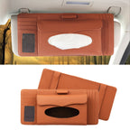 DERANFU 3 In 1 Lichee Texture Multi-function Car Hang Type Leather Towel Box with Card Slot & CD Slot Brown